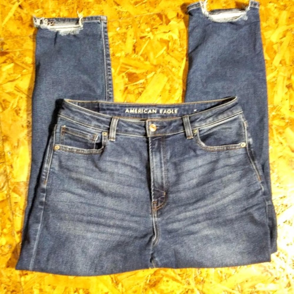 AMERICAN EAGLE MOM RIPPED JEANS*HIGH WAIST*WOMEN SIZE 10*ANKLE LENGTH